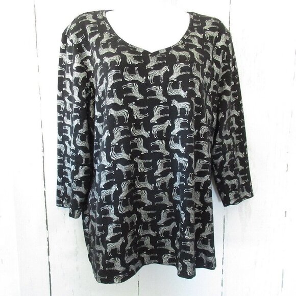 Karen Scott Tops - Karen Scott Top XXL 2XL Black Zebra Print V Neck 3/4 Sleeve